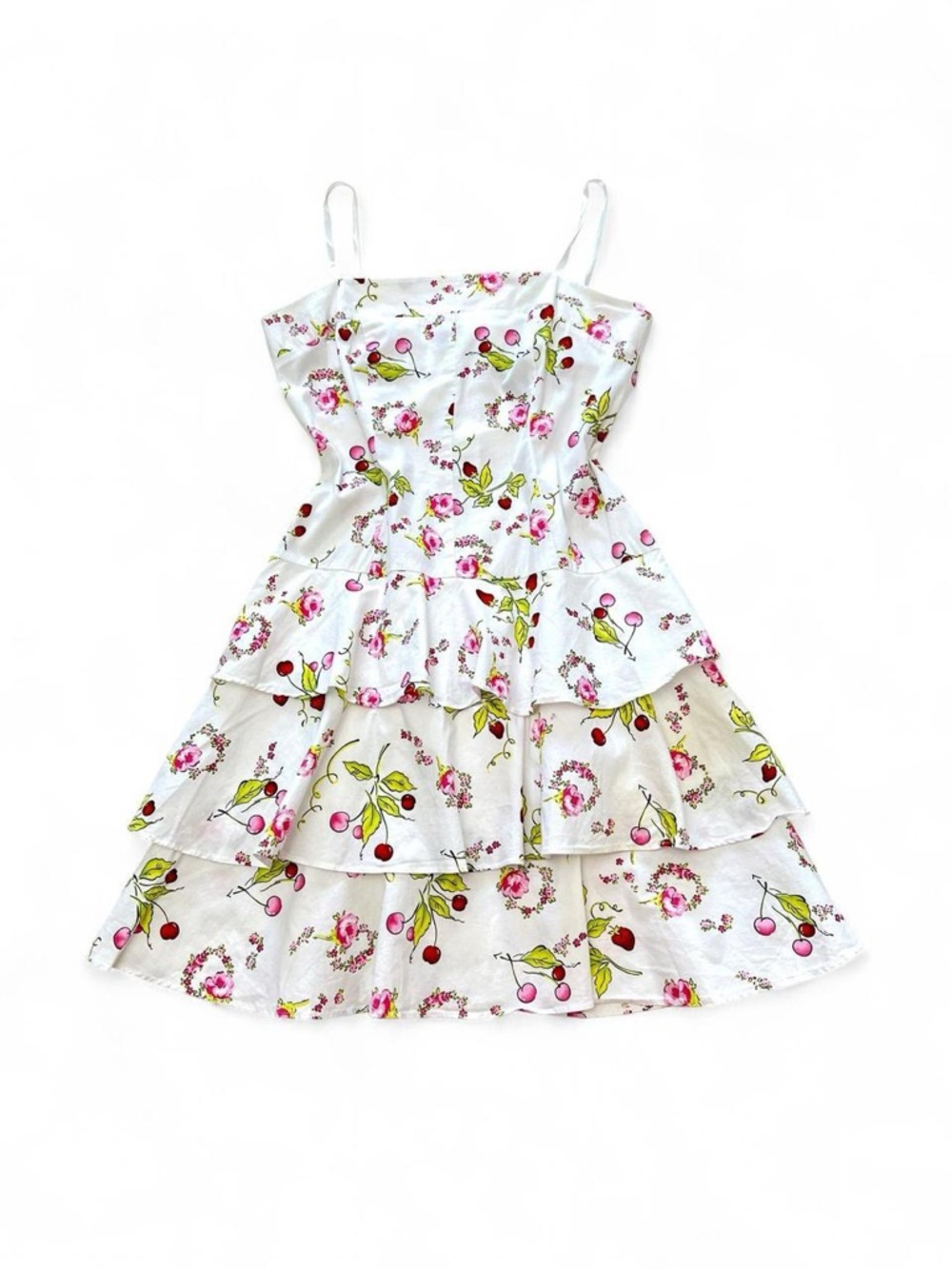 City Triangles White Floral & Cherry Tiered Sundress